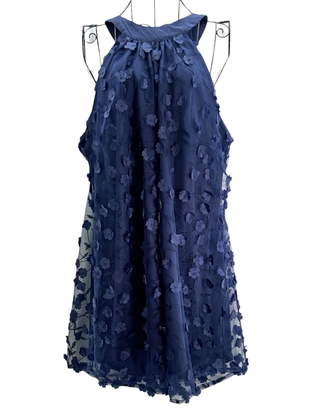 NEW Umgee Blue Floral Applique Tulle Sleeveless Mini Dress Size Medium